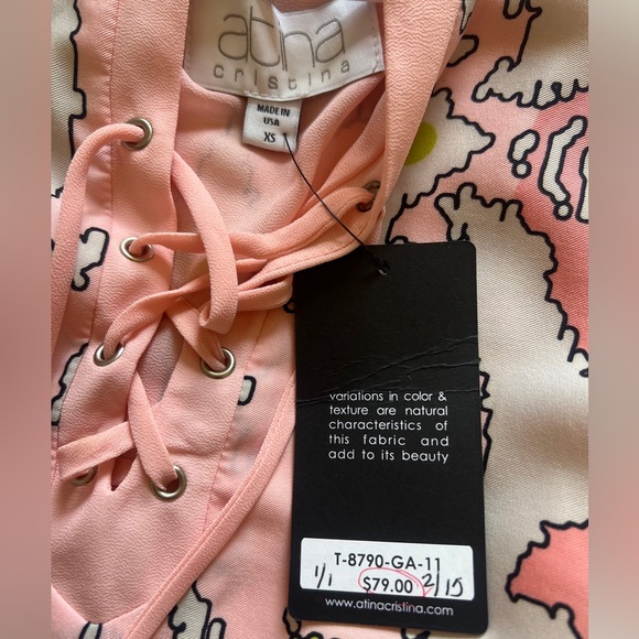 Atina Cristina NWT Pink and Beige Sleeveless Dress with Pattern - Picture 4 of 4